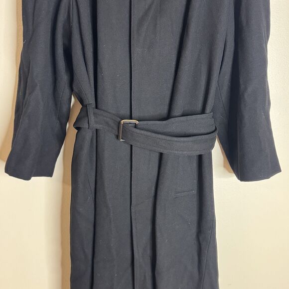 Jhane Barnes Coat Mens Small Black Belted Long Overcoat Wool Blend Minimalist - Picture 4 of 11